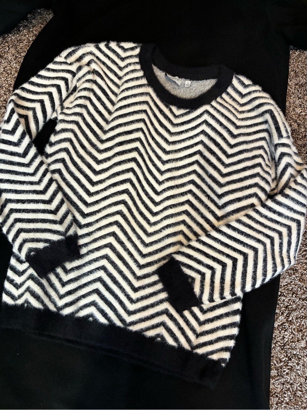 Cyrus Black and White Chevron Crewneck Sweater